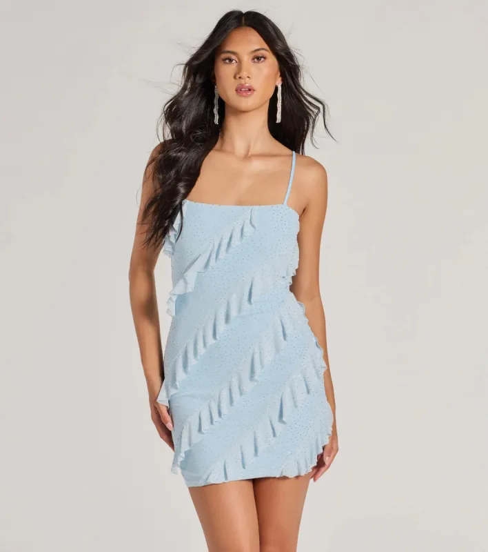 Glitzy Cutie Rhinestone Ruffled Mesh Mini Dress sold by Windsor