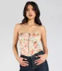 Floral Aesthetic Lace-Up Satin Corset Top sold by Windsor
