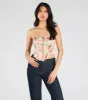 Floral Aesthetic Lace-Up Satin Corset Top sold by Windsor