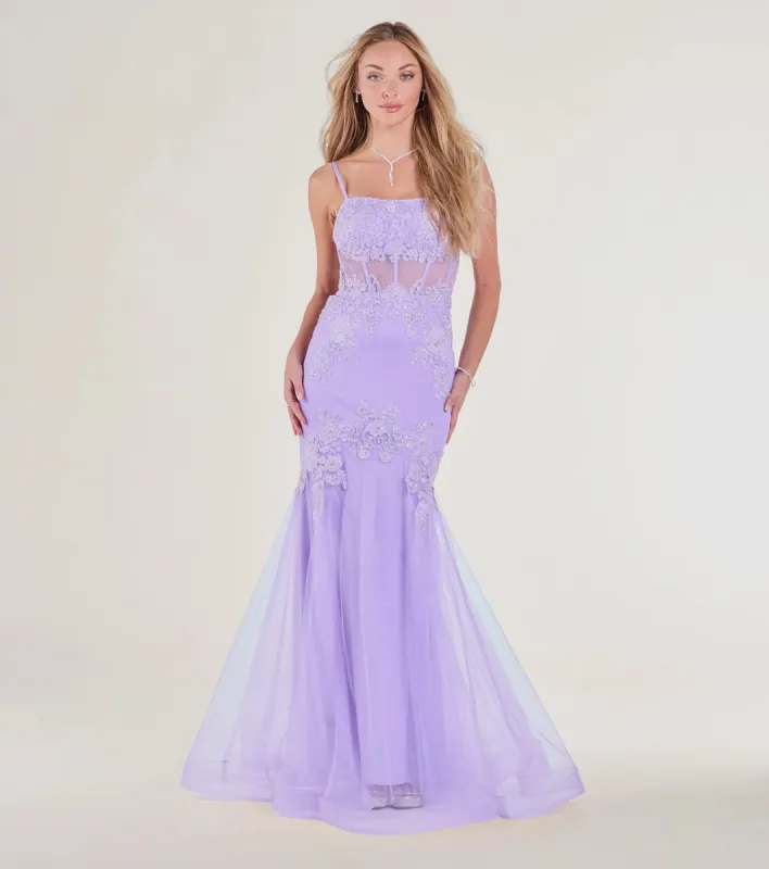 Morgan Lace-Up Corset Rhinestone Mermaid Formal Gown sold by Windsor