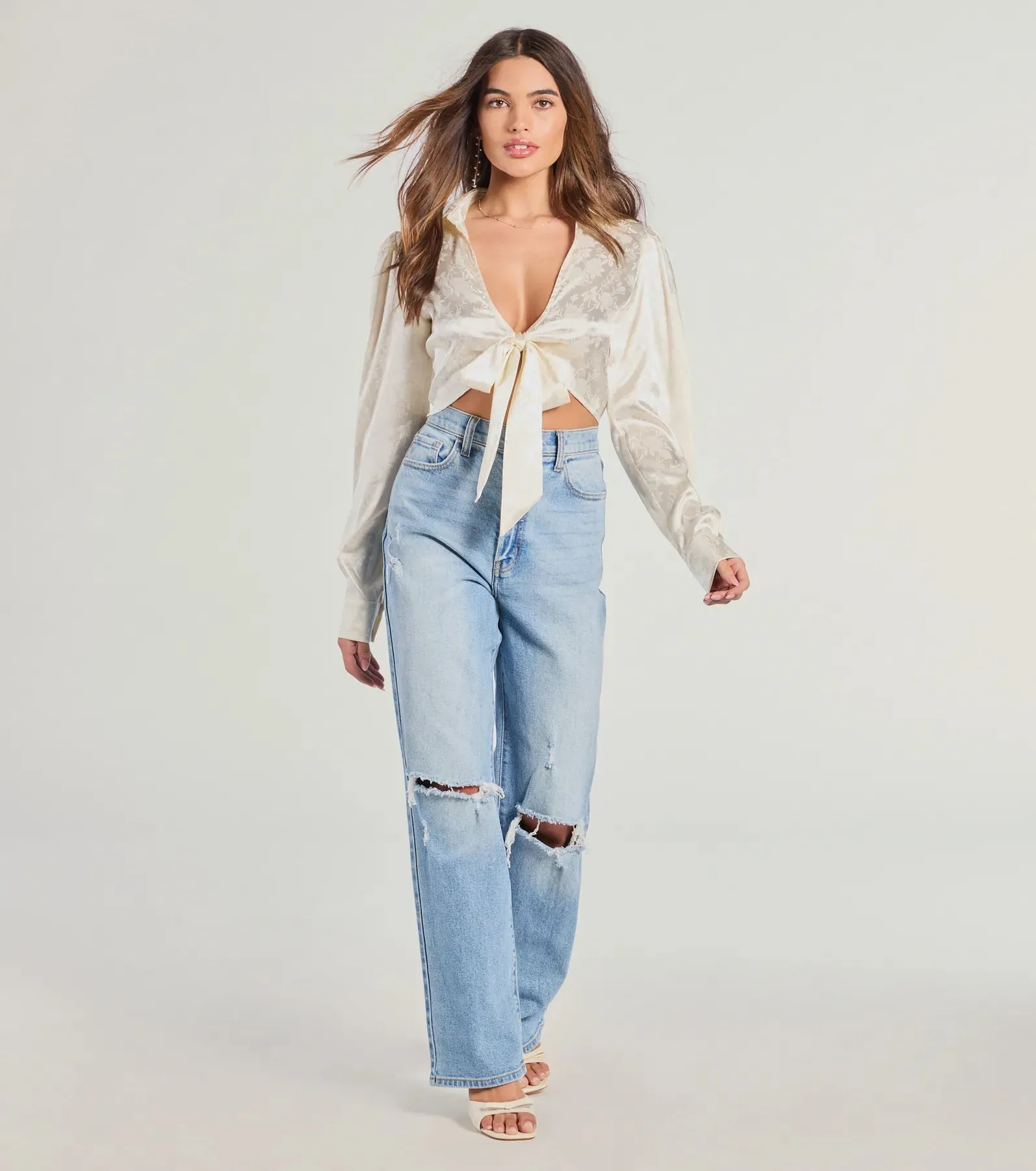 Luxe Demure Tie-Front Satin Crop Top sold by Windsor product image thumbnail 3