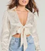 Luxe Demure Tie-Front Satin Crop Top sold by Windsor