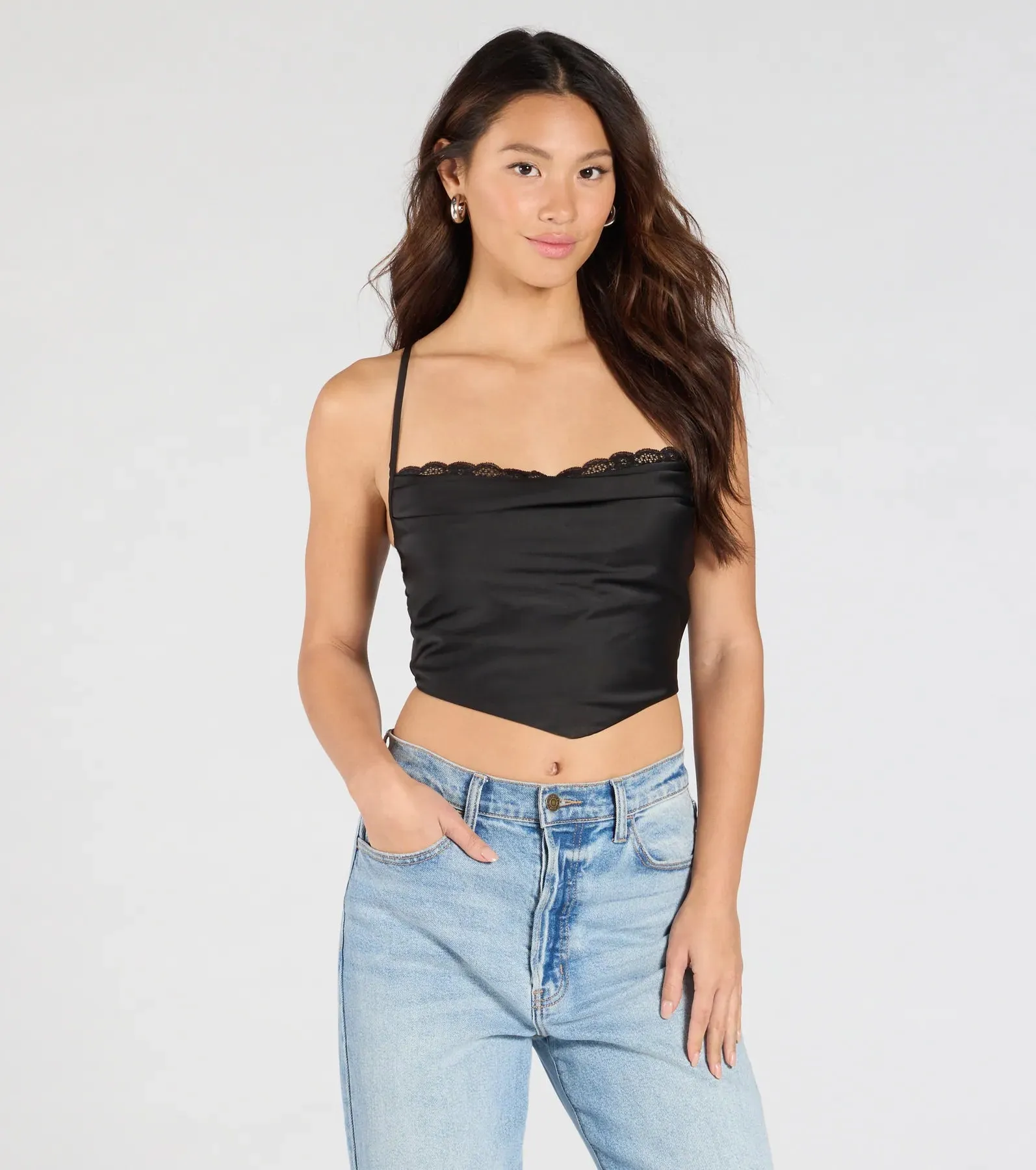 Sultry Stunner Lace-Up Satin Crop Top sold by Windsor