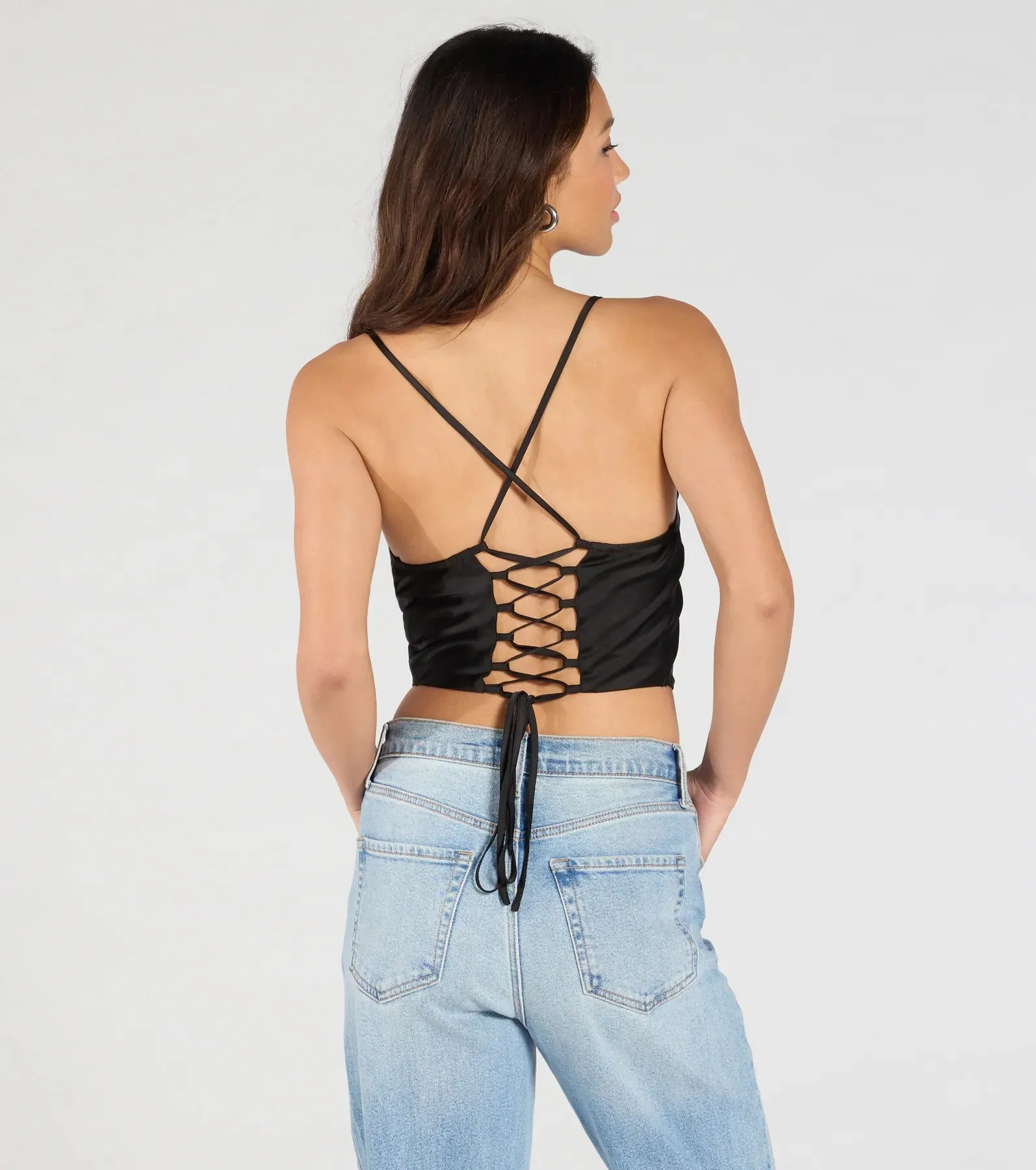Sultry Stunner Lace-Up Satin Crop Top sold by Windsor product image thumbnail 2