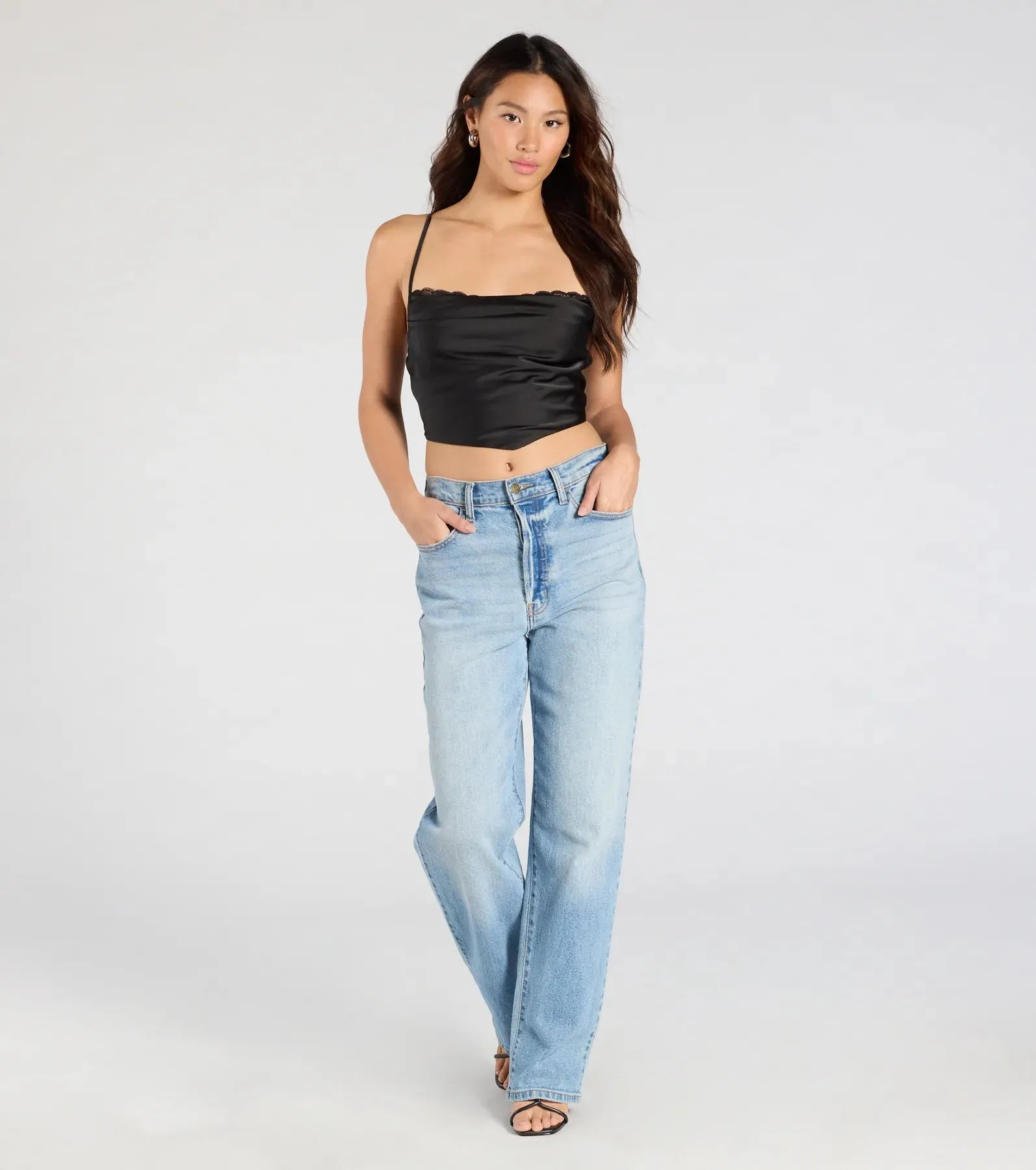 Sultry Stunner Lace-Up Satin Crop Top sold by Windsor product image thumbnail 3