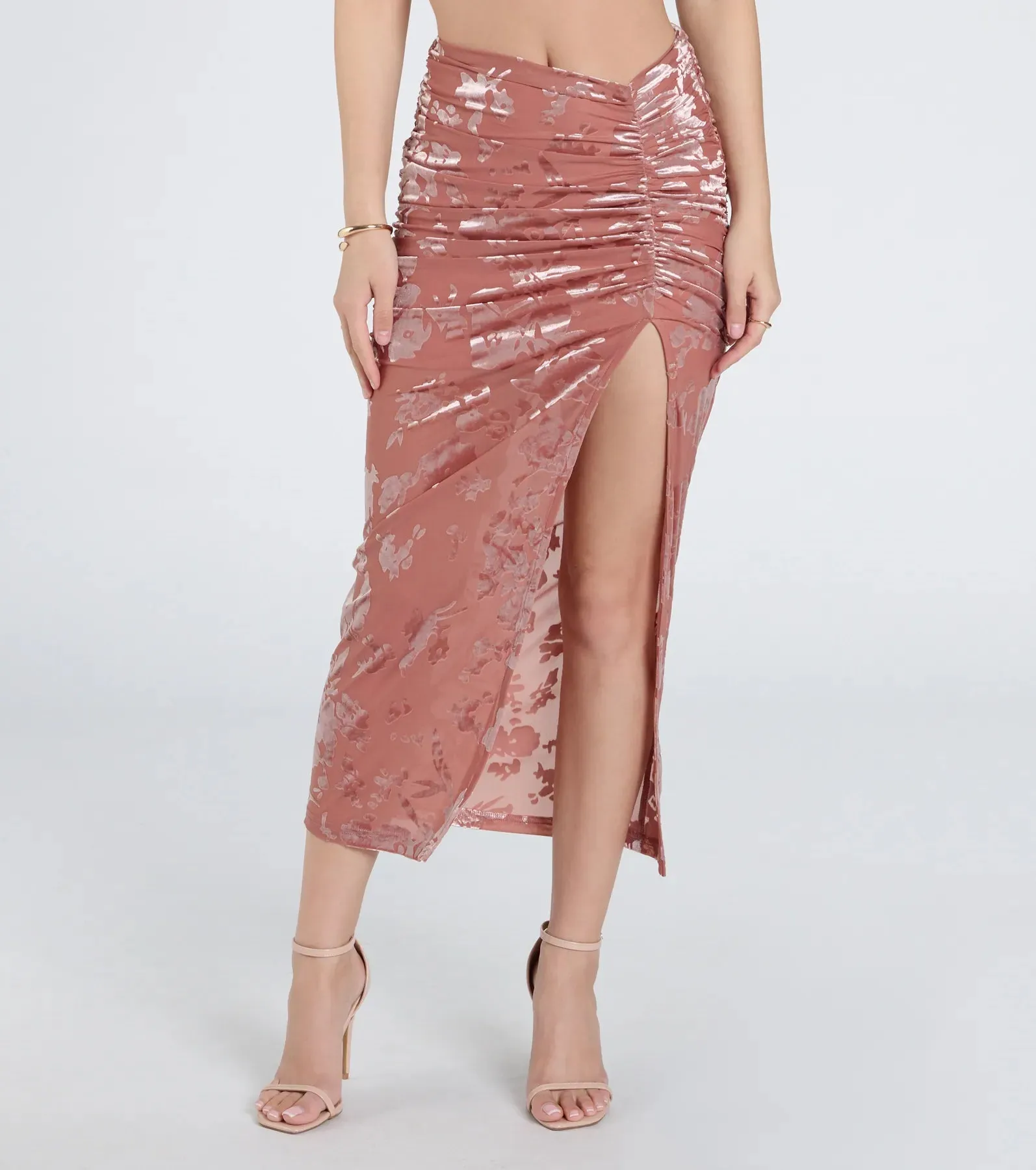 Forever In Love Floral Velvet Burnout Midi Skirt sold by Windsor product image thumbnail 4