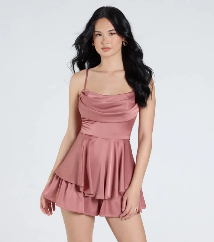 Adorable Allure Satin Skater Romper sold by Windsor
