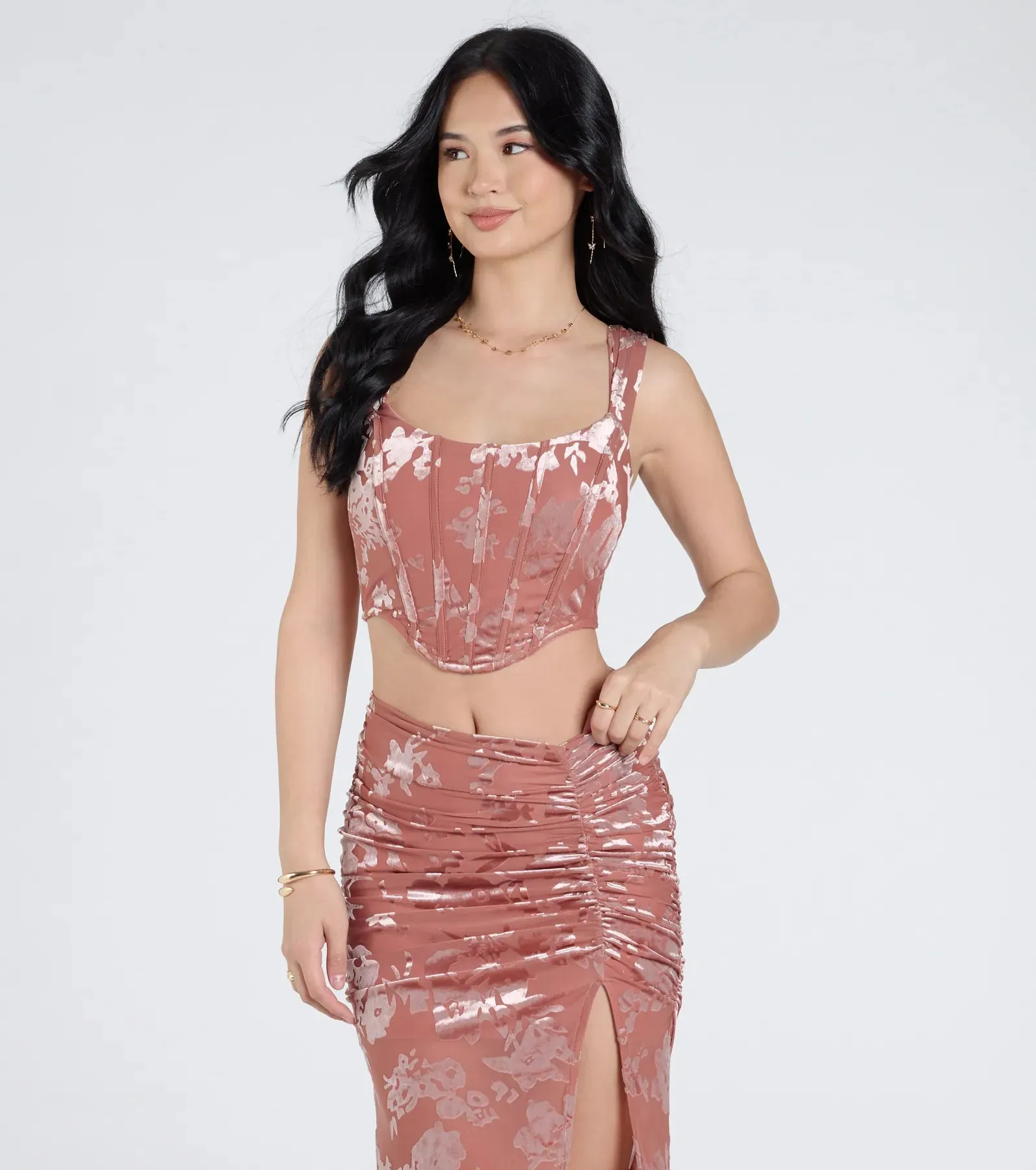 Forever In Love Floral Velvet Burnout Corset Top sold by Windsor