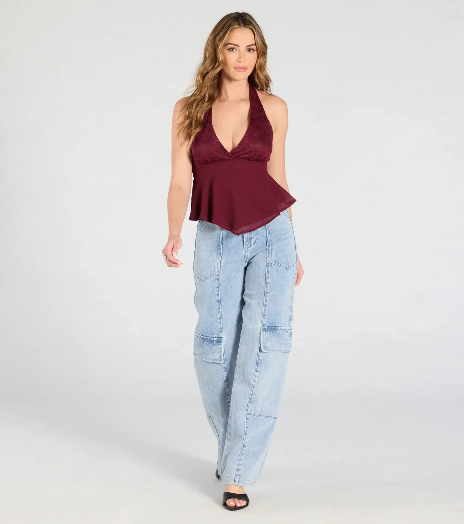 Chic Flowy Lace Chiffon Halter Top sold by Windsor product image thumbnail 3