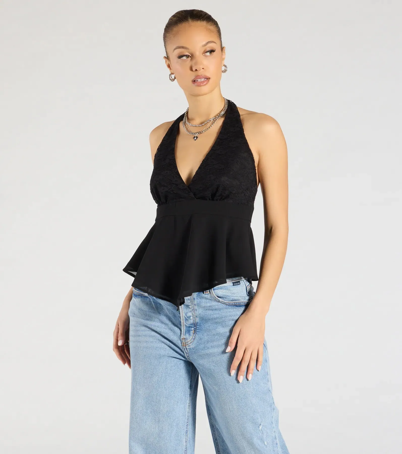Chic Flowy Lace Chiffon Halter Top sold by Windsor product image thumbnail 5
