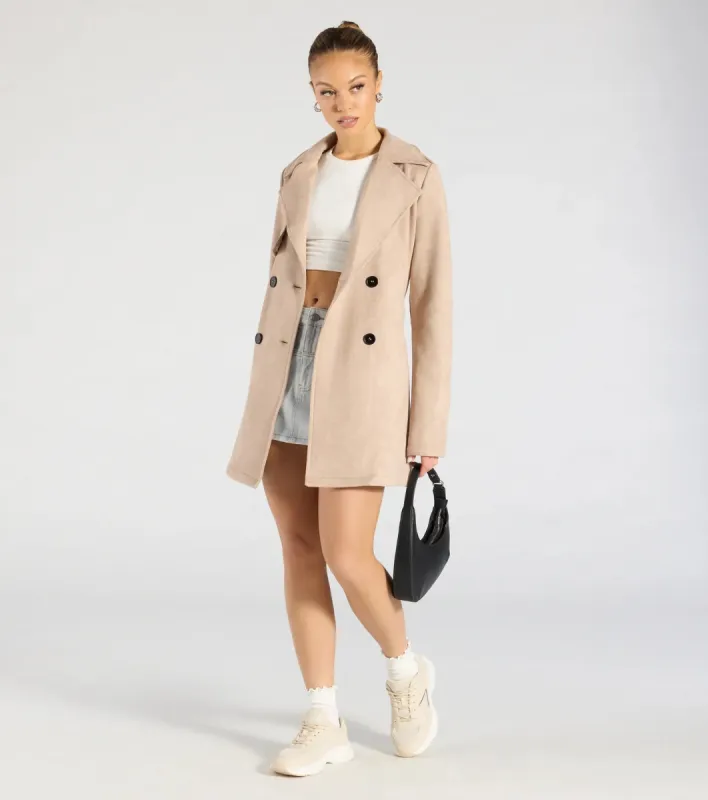 Eye For Style Belted Faux Suede Trench Coat sold by Windsor