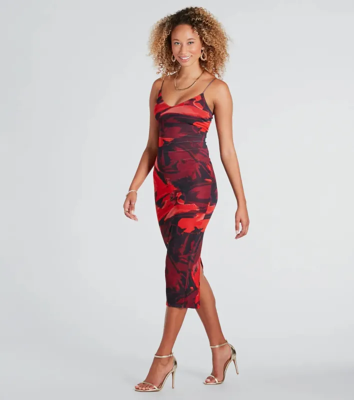Stunning One V-Neck Abstract Midi Dress sold by Windsor