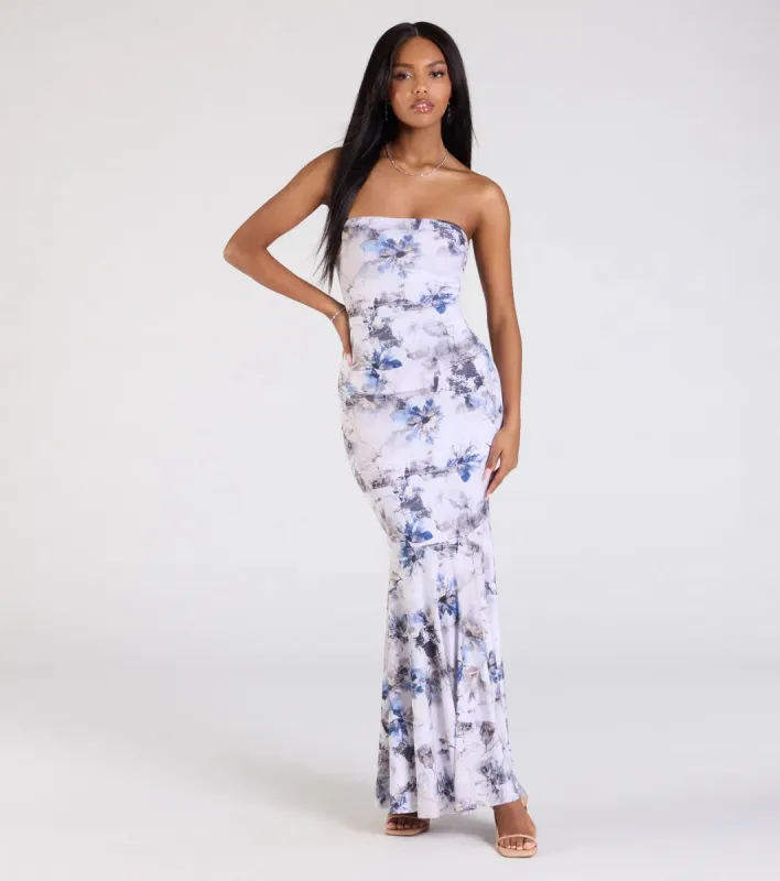 Exceptional Guest Strapless Lace-Up Floral Maxi Dress sold by Windsor