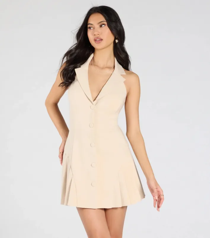 Total Delight Collar V-Neck Pleated Mini Dress sold by Windsor