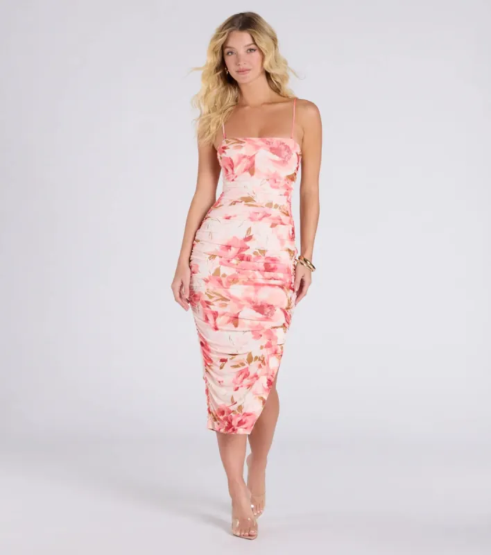 Remarkable Entrance Floral Bodycon Midi Dress sold by Windsor