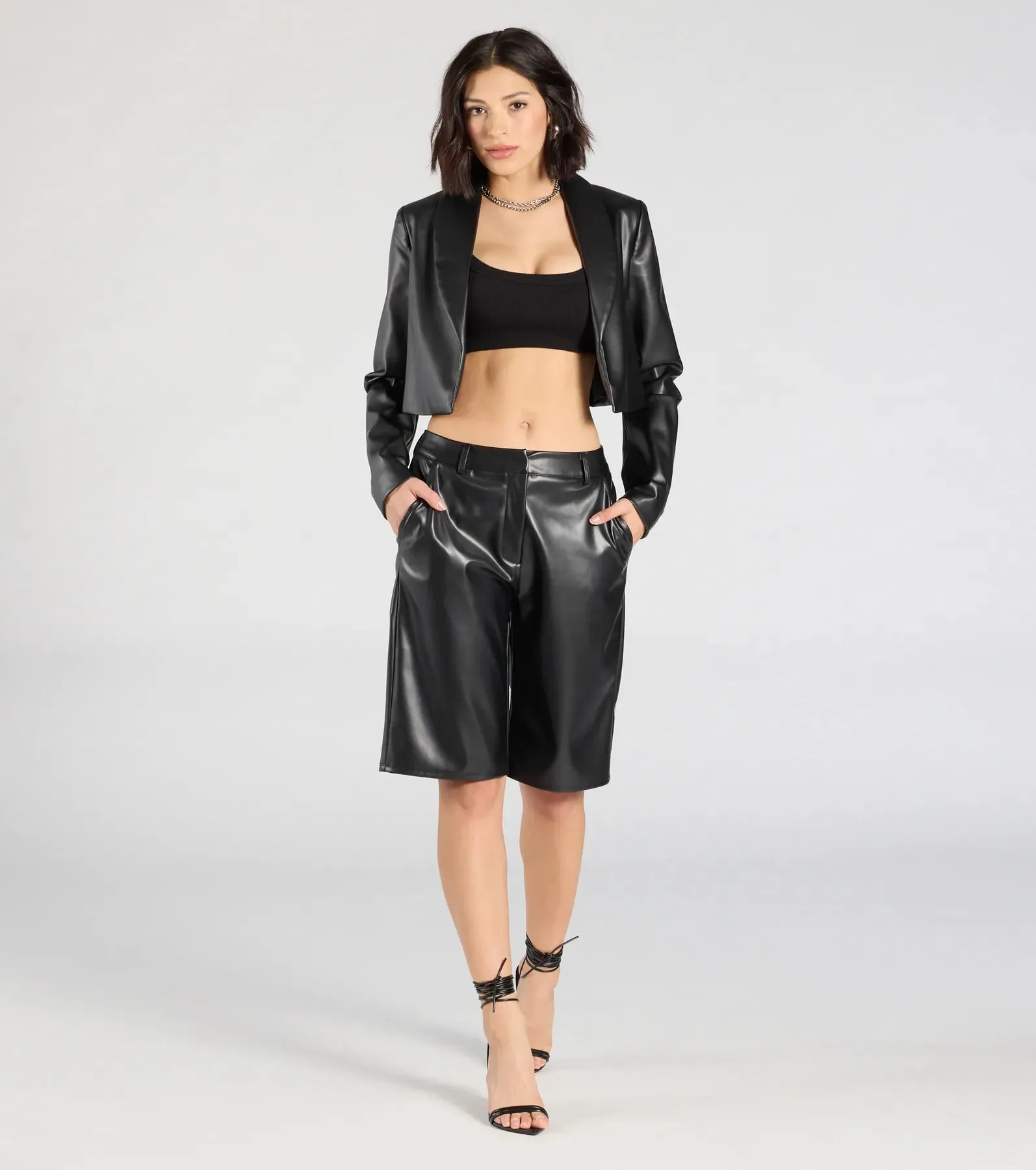 Chic Layer Faux Leather Cropped Blazer sold by Windsor product image thumbnail 3