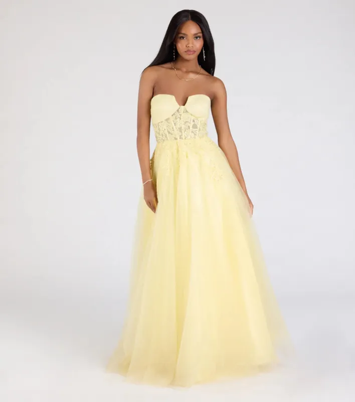 Gwen Strapless Corset A-Line Glitter Ball Gown sold by Windsor