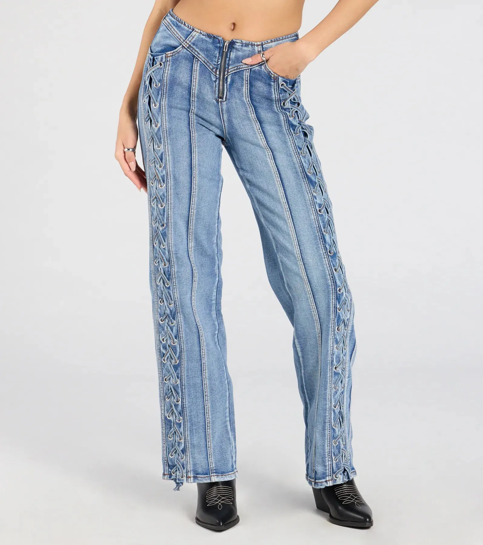 Trendy Club Lace-Up Straight-Leg Jeans sold by Windsor product image thumbnail 4