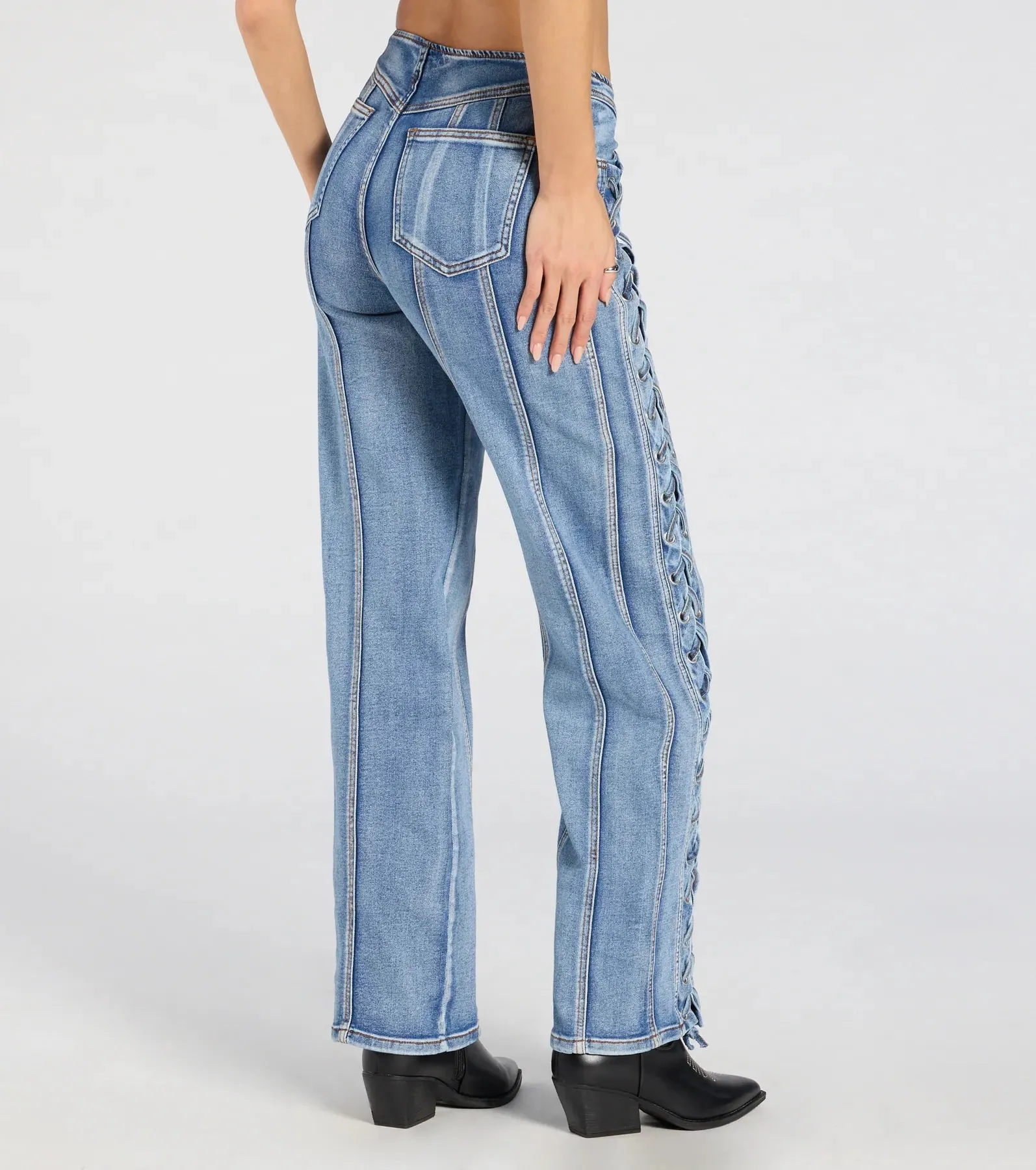 Trendy Club Lace-Up Straight-Leg Jeans sold by Windsor product image thumbnail 2