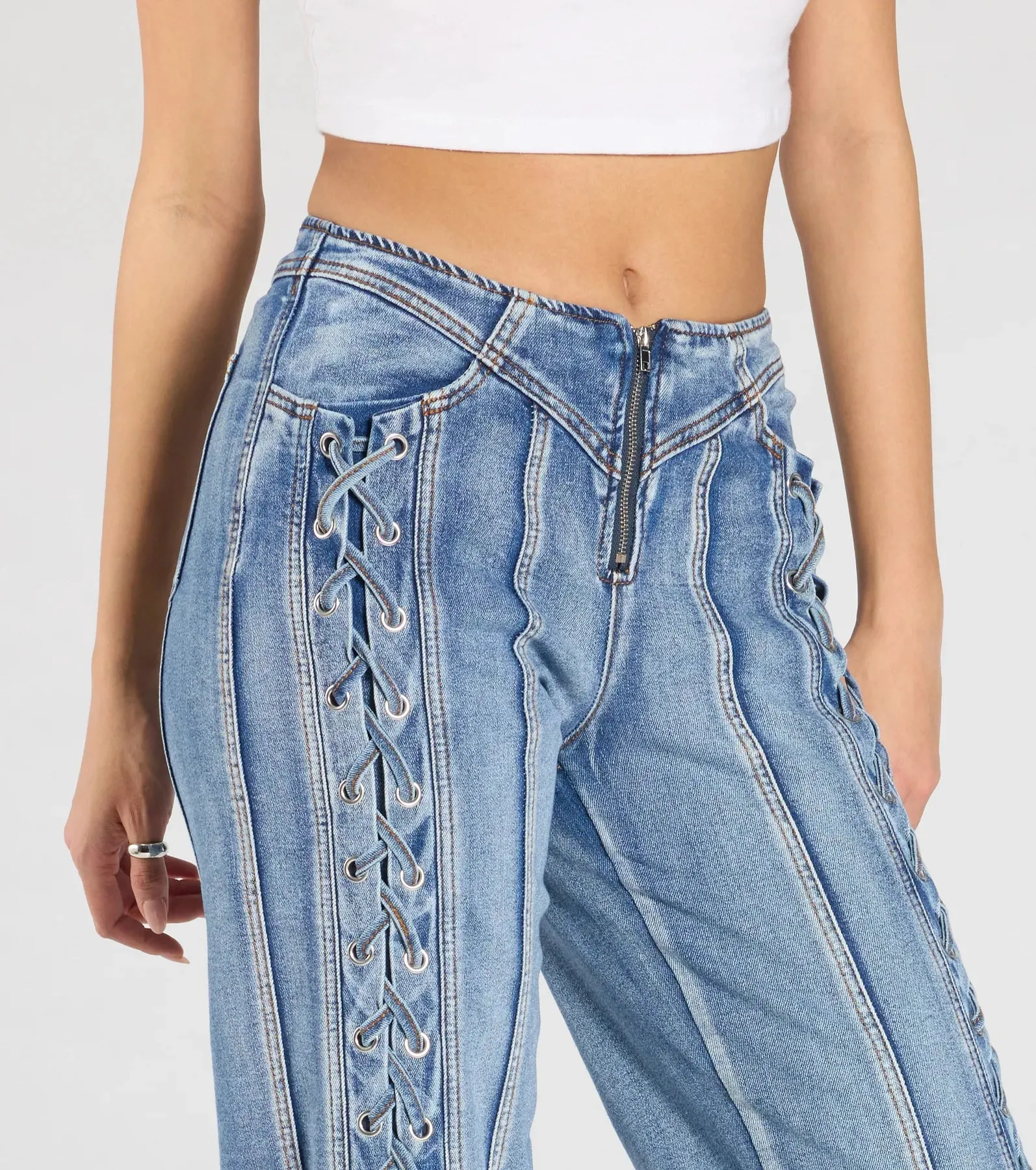Trendy Club Lace-Up Straight-Leg Jeans sold by Windsor product image thumbnail 3