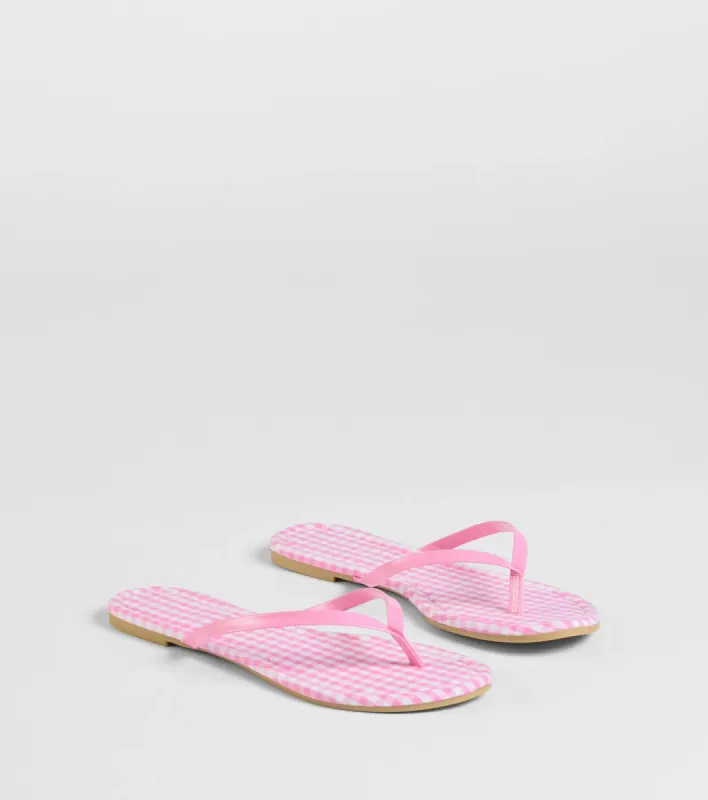 Cutie Vibe Gingham Print Thong Strap Sandals sold by Windsor