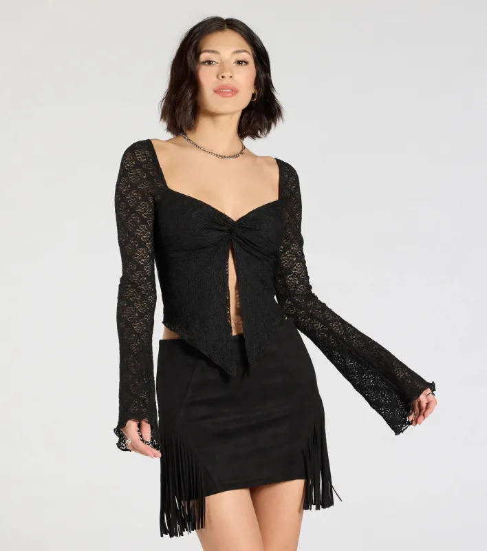 Irresistible Flair Lace Long Sleeve Crop Top sold by Windsor