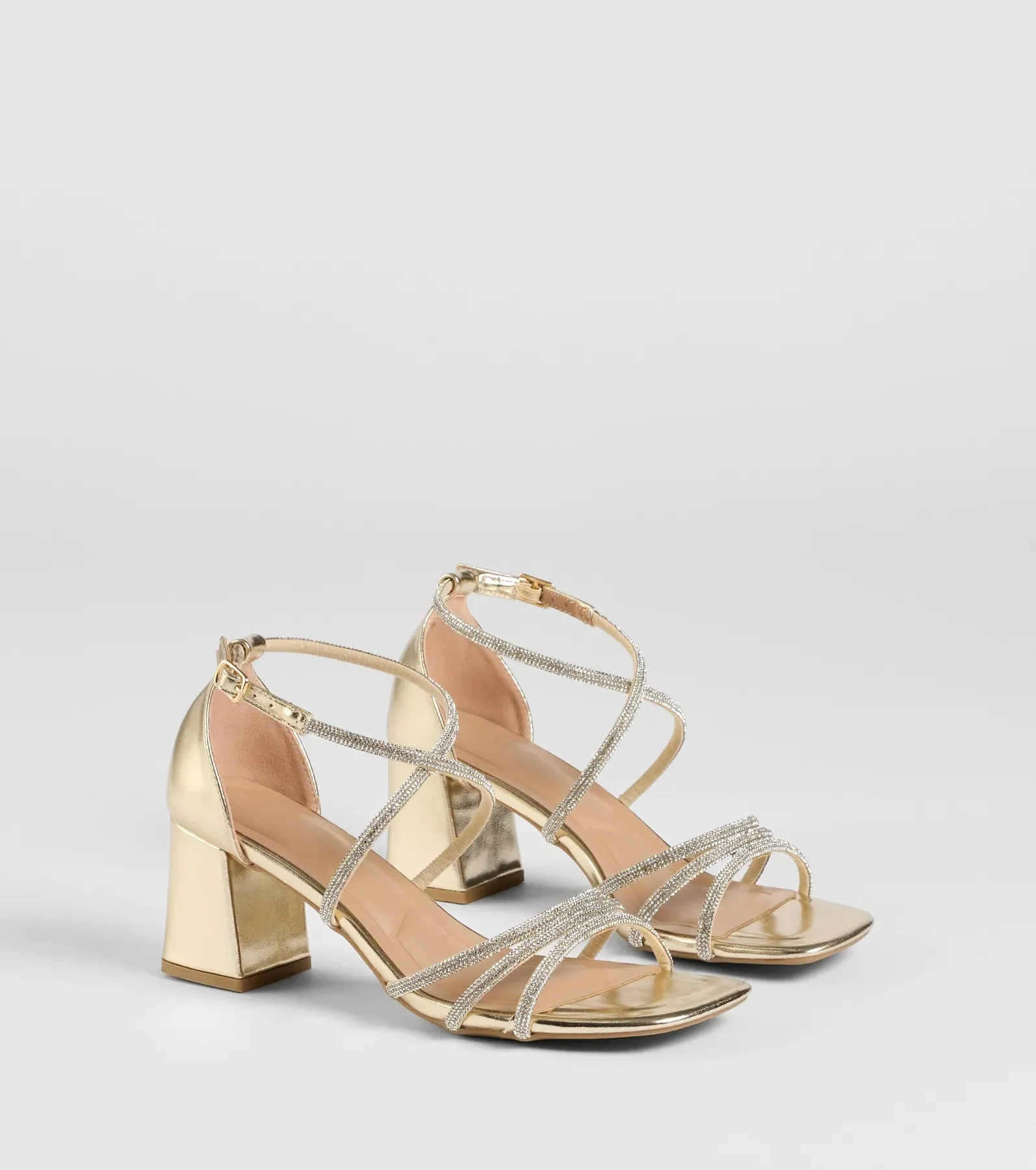 A-List Glam Rhinestone Strappy Block Heels sold by Windsor