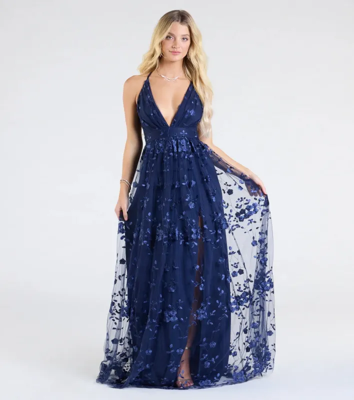 Nina Strappy A-Line Floral Tulle Formal Dress sold by Windsor