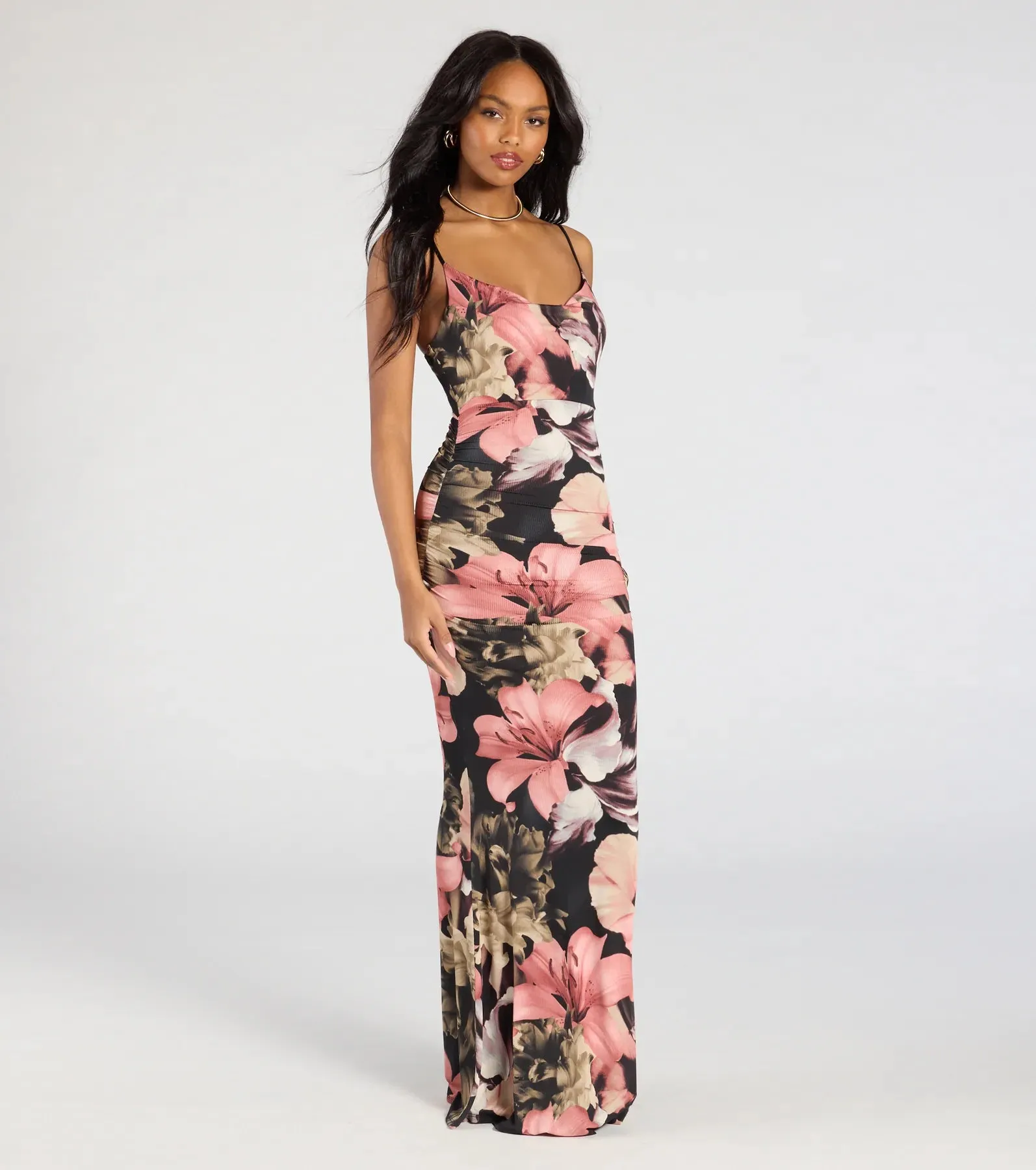 Vacay Bound Tropical Floral Ruched Knit Maxi Dress sold by Windsor product image thumbnail 4