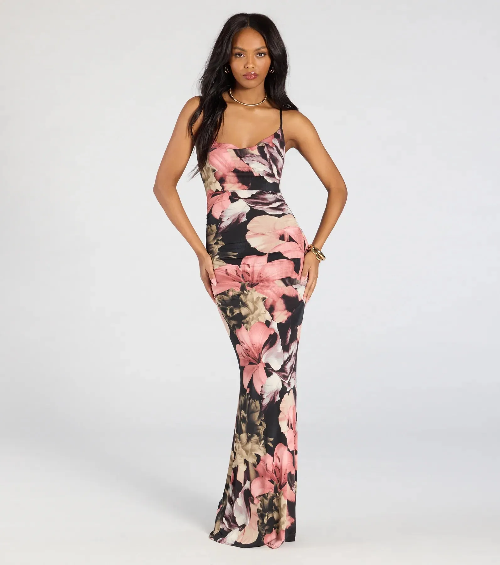 Vacay Bound Tropical Floral Ruched Knit Maxi Dress sold by Windsor