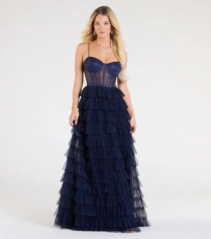 Ally Corset Ruffled Lace A-Line Formal Dress sold by Windsor