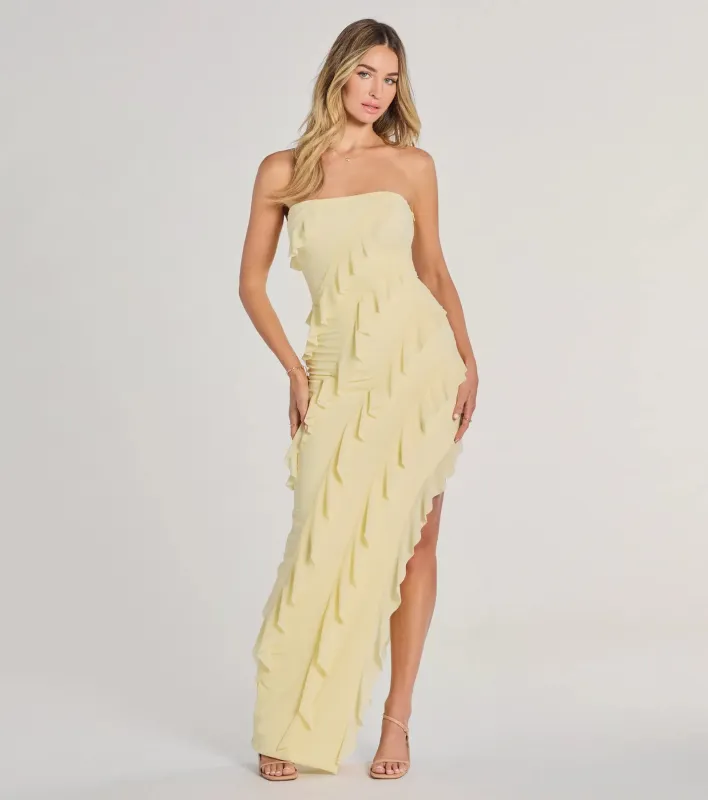PLACEHOLDER - Gabby Formal Mesh Strapless Ruffle Long Dress sold by Windsor