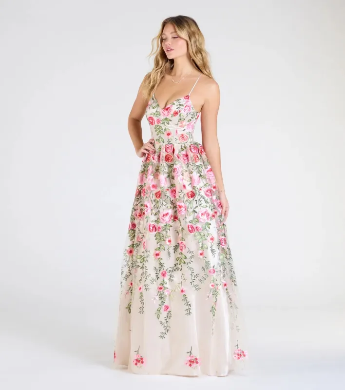 Felicity Lace-Up A-Line Floral Tulle Ball Gown sold by Windsor