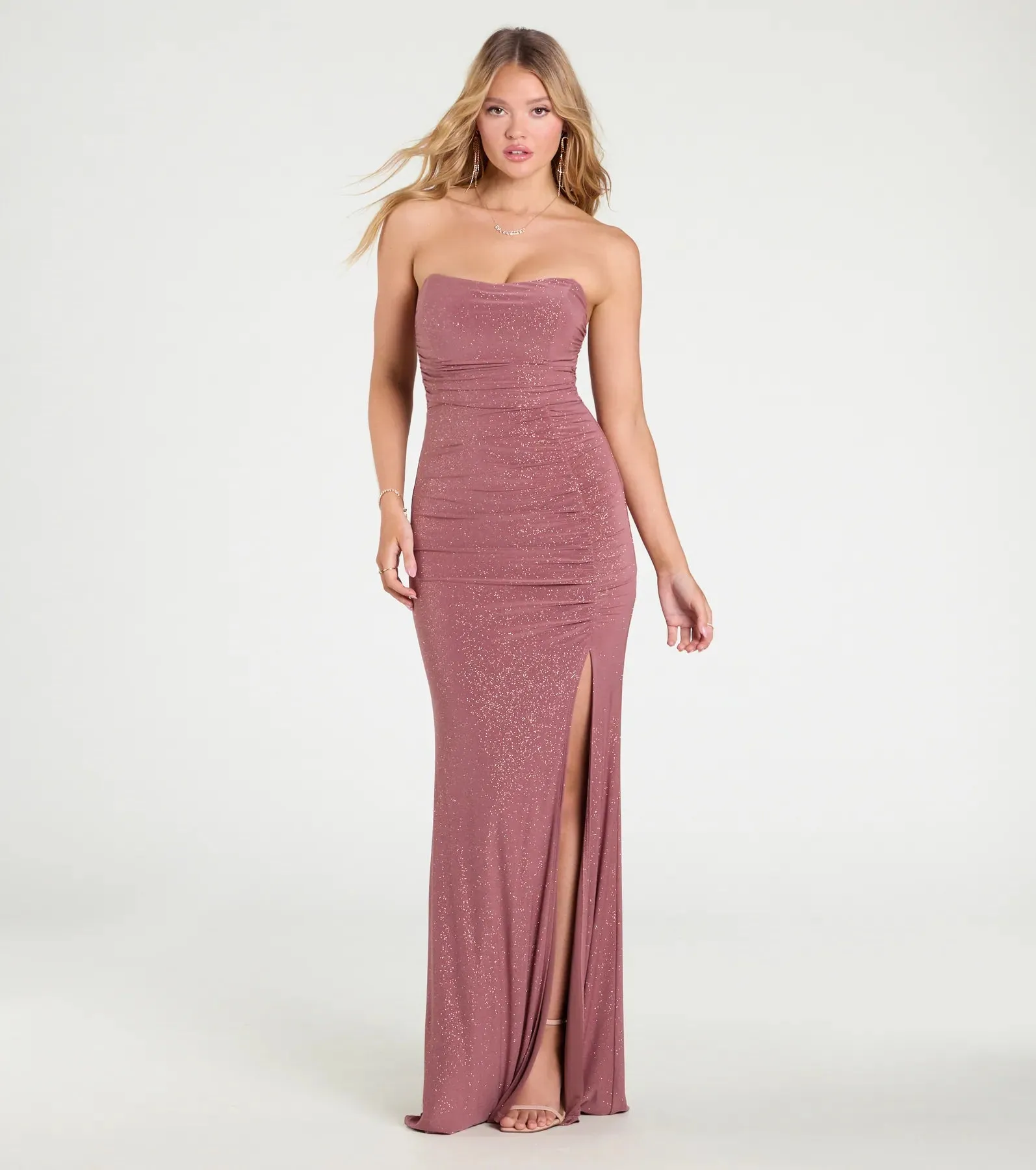 Everly Strapless Slit Mermaid Glitter Formal Dress sold by Windsor