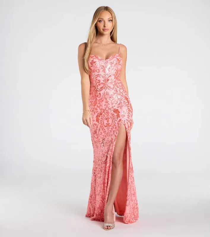 Ebony Sequin Corset Slit Mermaid Dress sold by Windsor