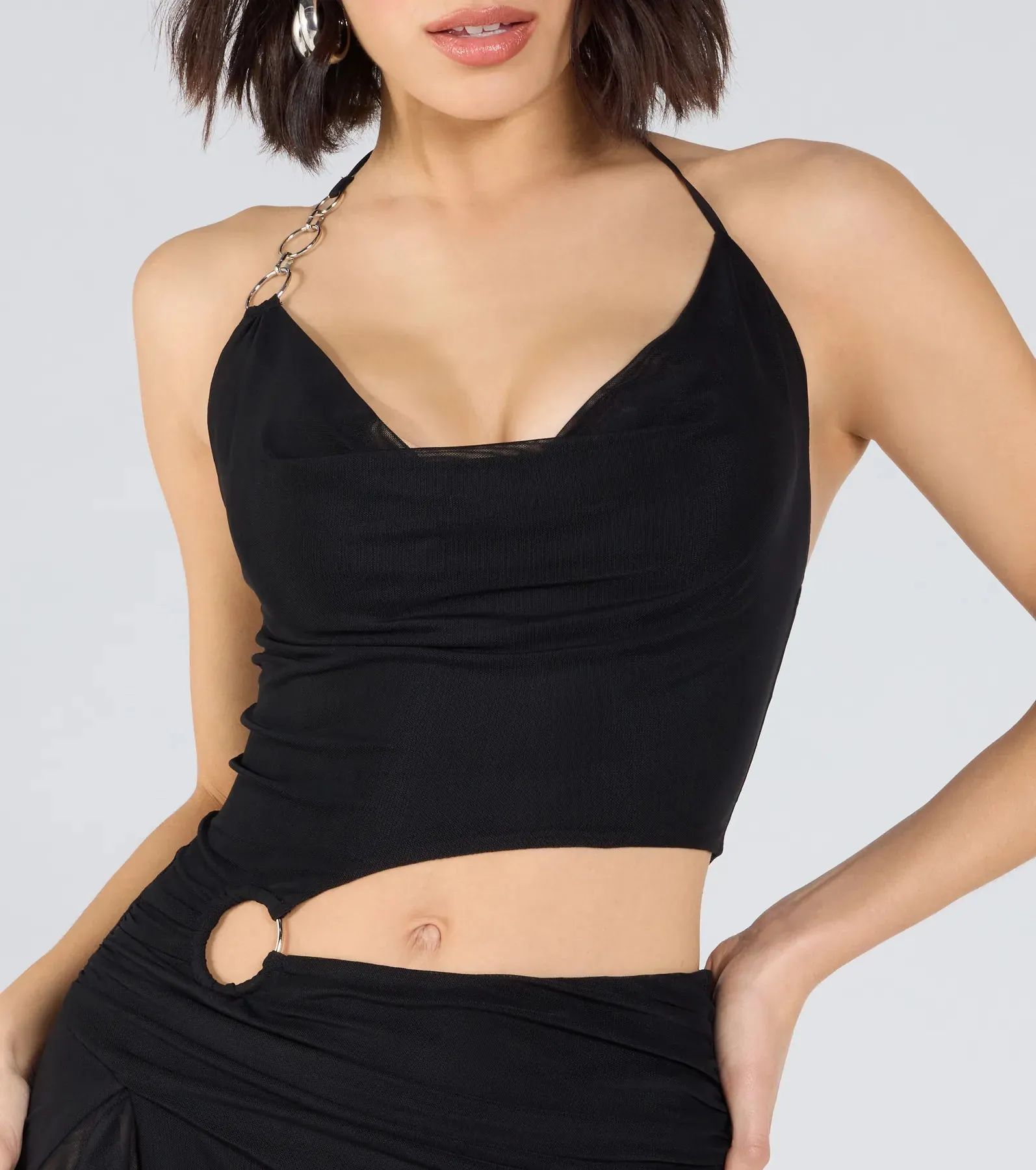 Heavenly Curves Halter Cutout Mesh Mini Dress sold by Windsor product image thumbnail 3