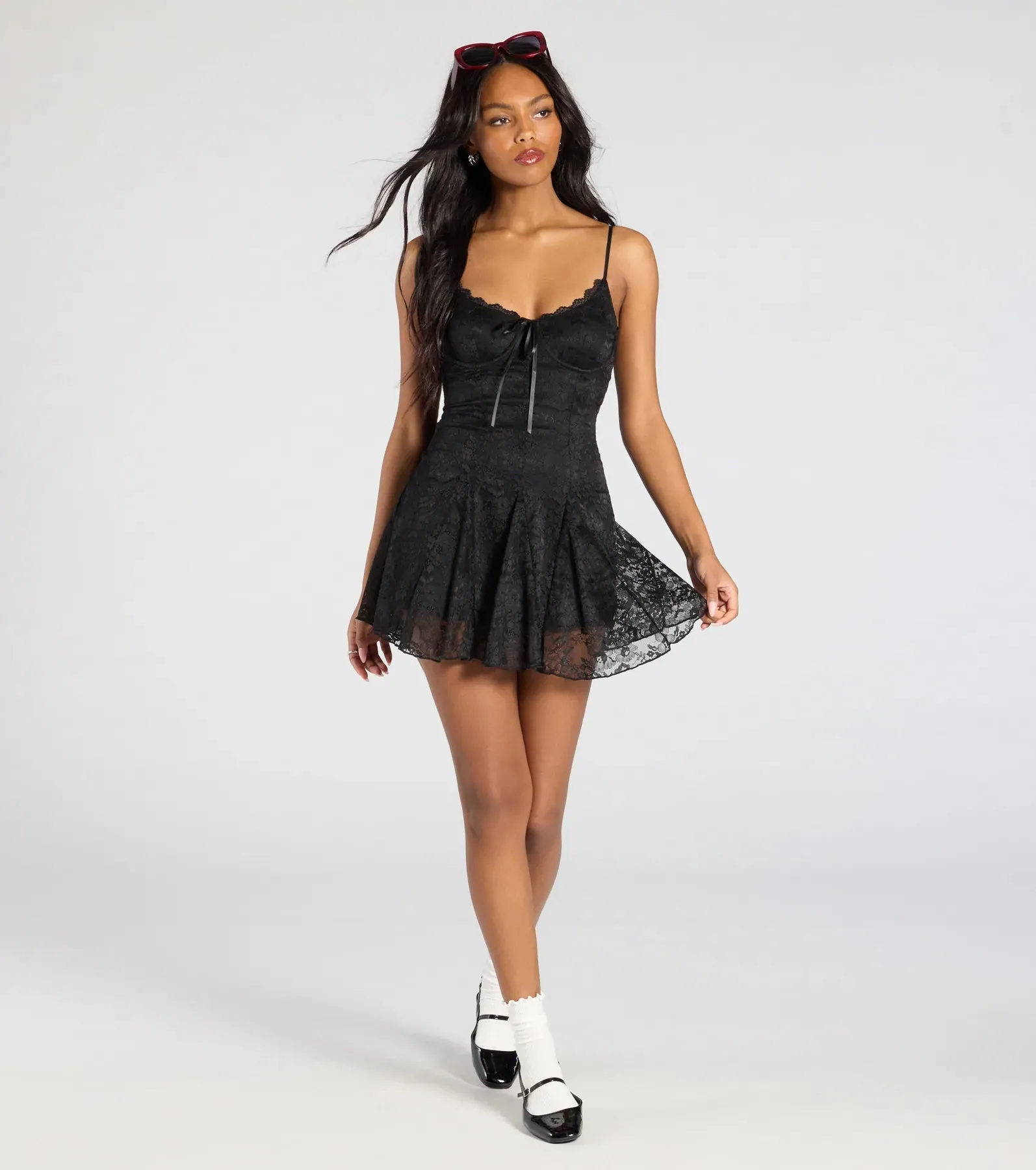 Falling In Love V-Neck Lace A-Line Mini Dress sold by Windsor product image thumbnail 3