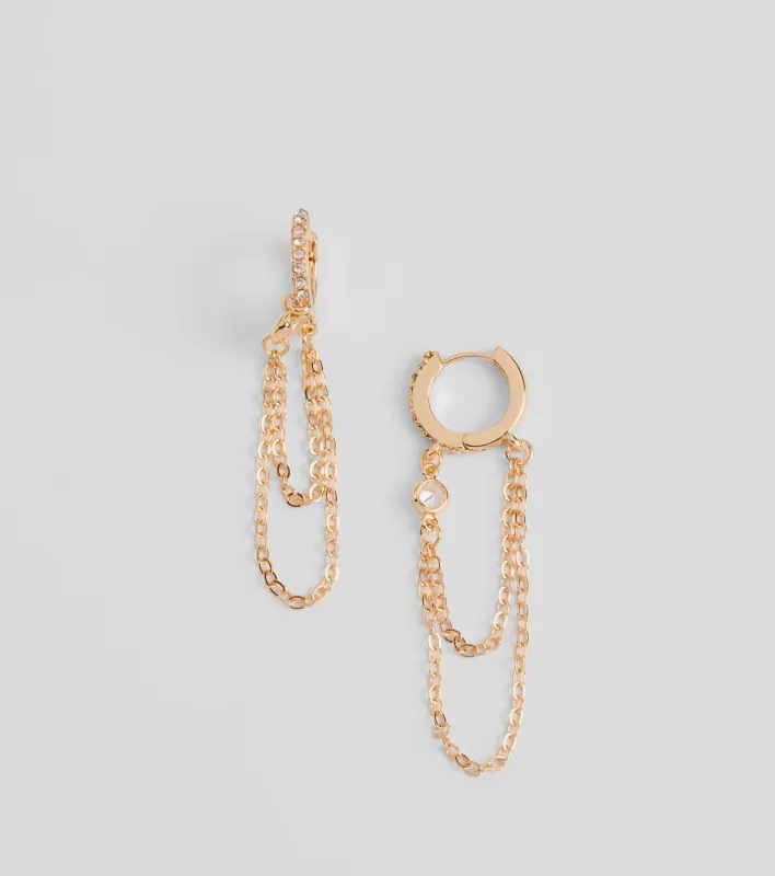 Link Up With Rhinestone Chain Huggie Earrings sold by Windsor