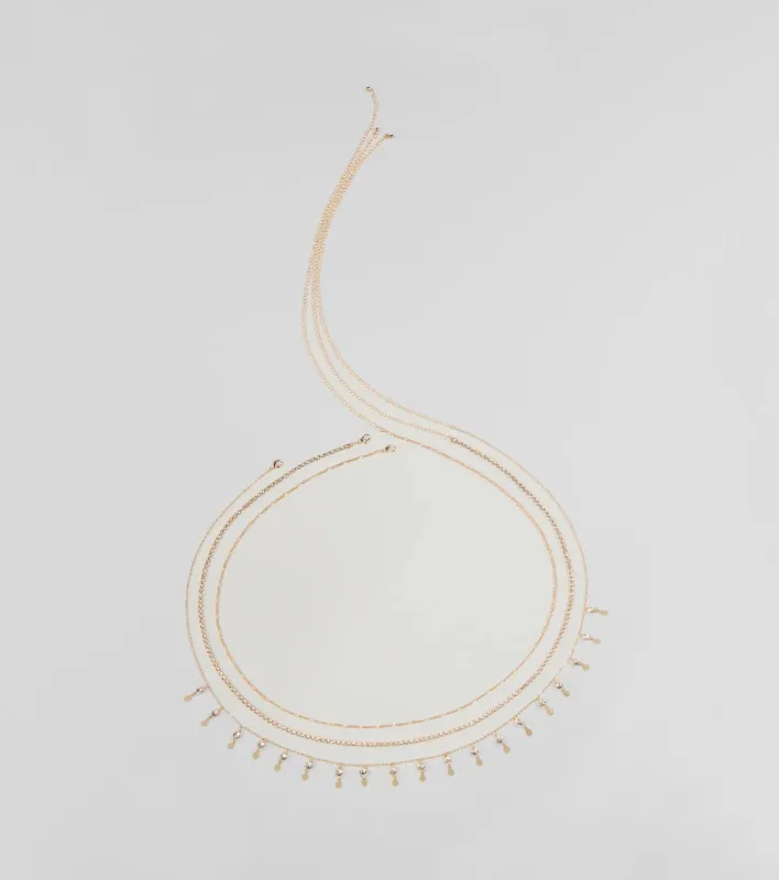 Dainty Luxe Rhinestone Layered Belly Chain sold by Windsor