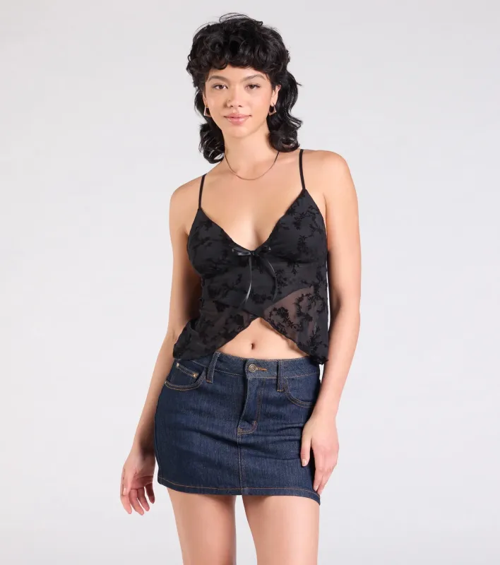 Sultry Element V-Neck Floral Velvet Crop Top sold by Windsor