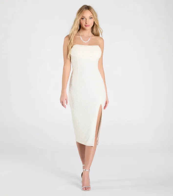 Kris Strapless Bodycon Beaded Midi Formal Dress sold by Windsor