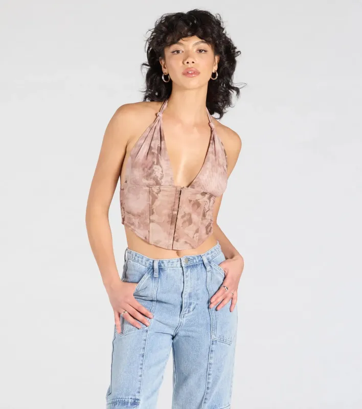 Flirt With Destiny Halter Corset Crop Top sold by Windsor