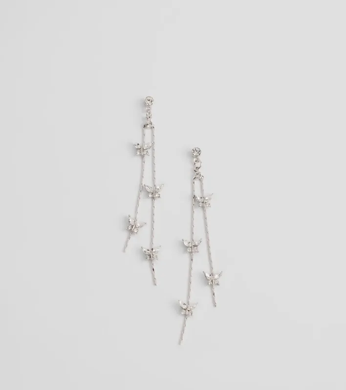 Sparkly Charm Rhinestone Butterfly Linear Earrings sold by Windsor