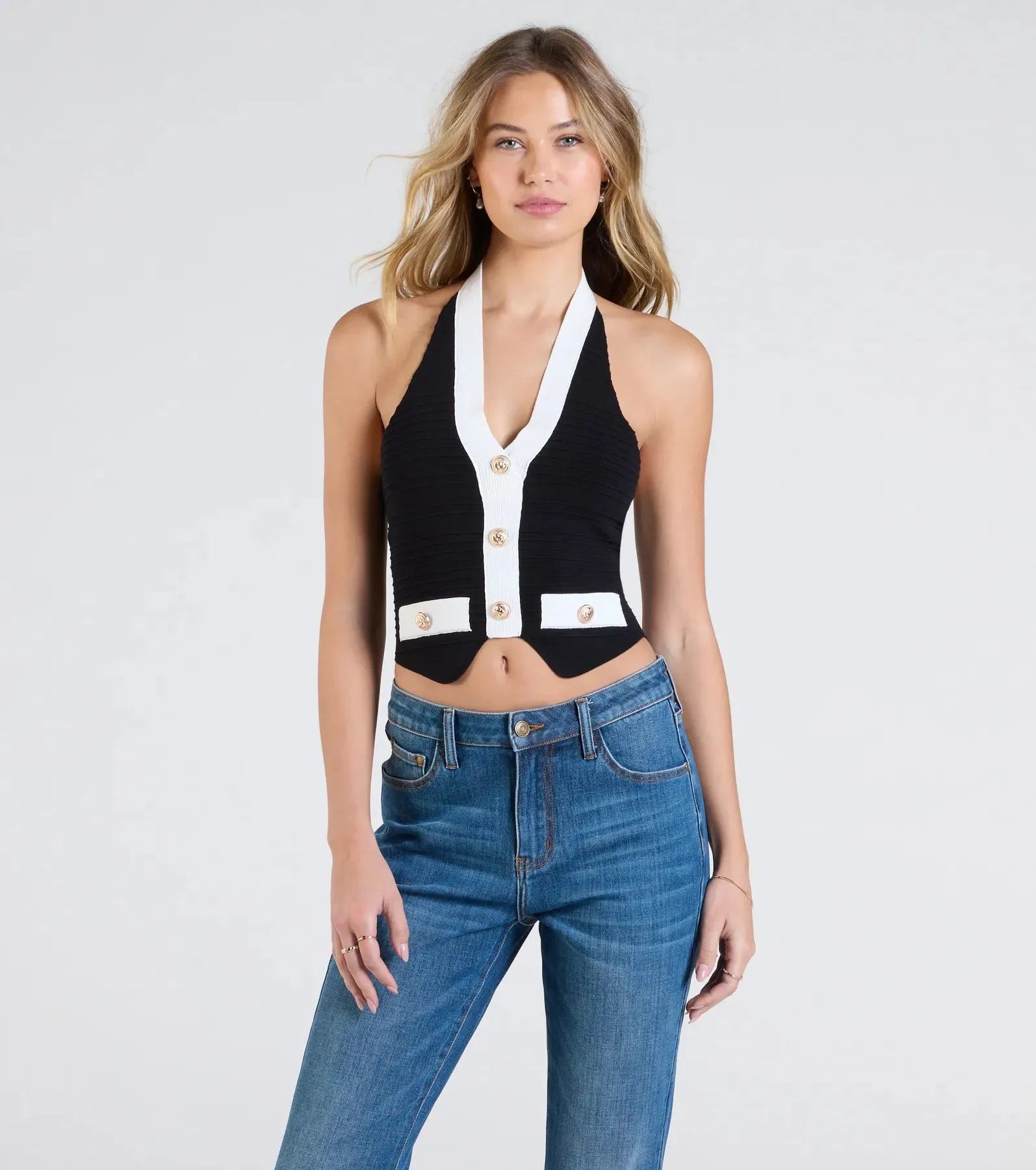 Chicly Defined Halter Button Vest sold by Windsor