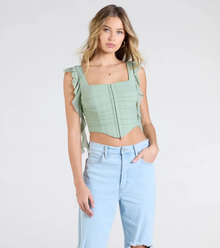 Such A Cutie Ruffled Strap Corset Top sold by Windsor