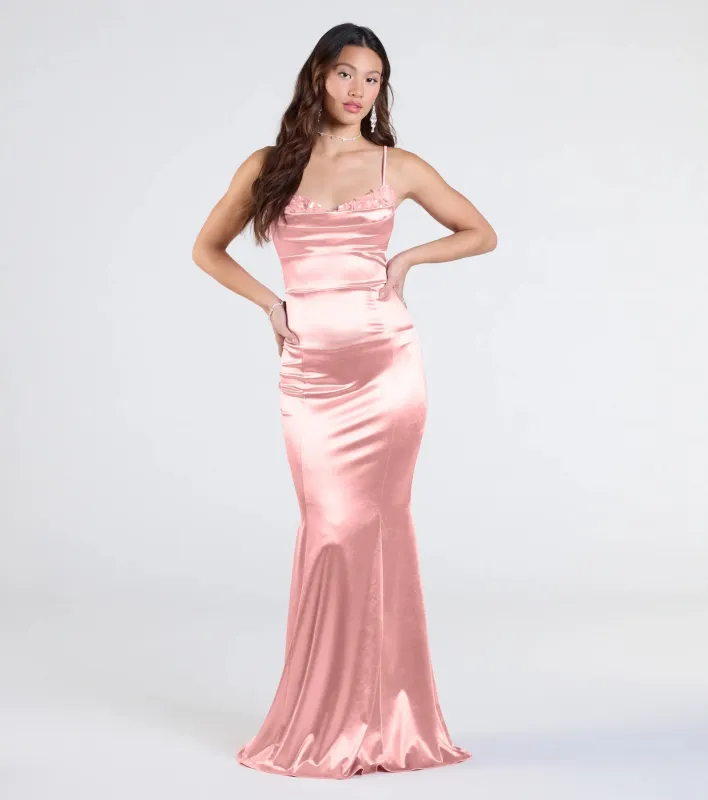 Jackie Floral Sequin Trim Satin Formal Dress sold by Windsor
