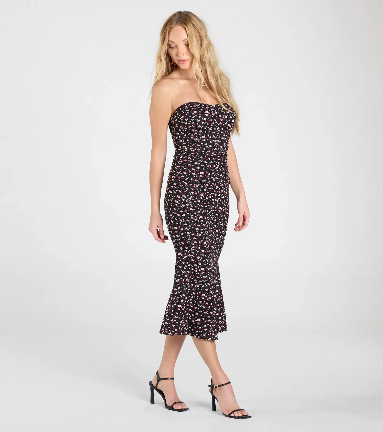 Sweetest Soul Strapless Floral Flare Midi Dress sold by Windsor product image thumbnail 4