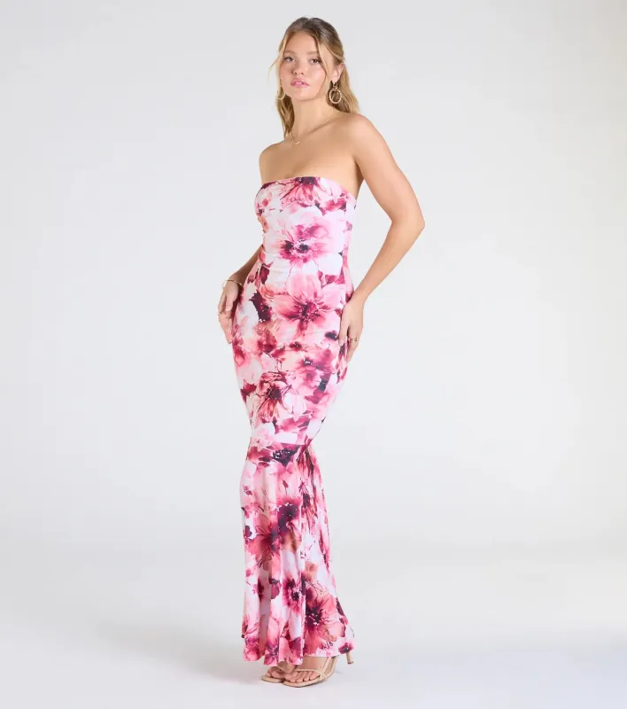 Ready To Bloom Strapless Lace-Up Floral Maxi Dress sold by Windsor