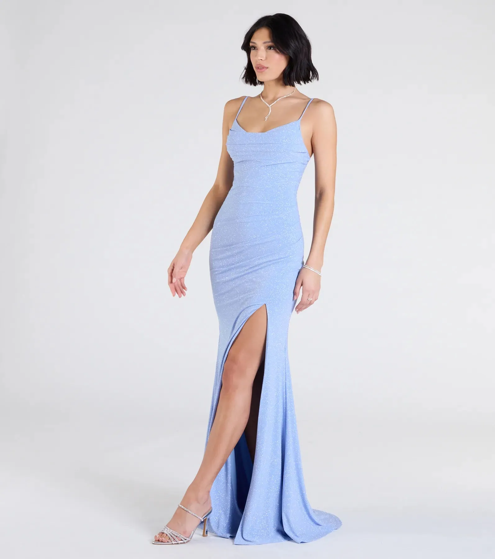 Madison Cowl Neck Slit Glitter Formal Dress sold by Windsor product image thumbnail 5