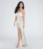 Angelina Satin Tie-Back Floral Sequin Formal Dress sold by Windsor